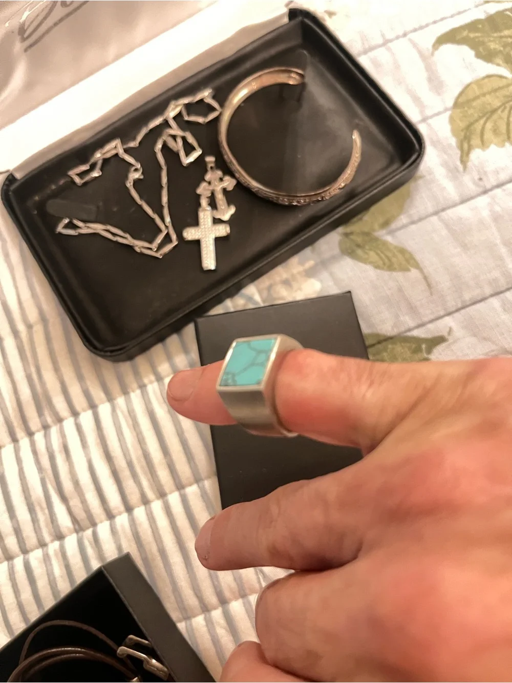 Men's Turquoise Stone Stainless Steel Signet Ring - Blue size 8